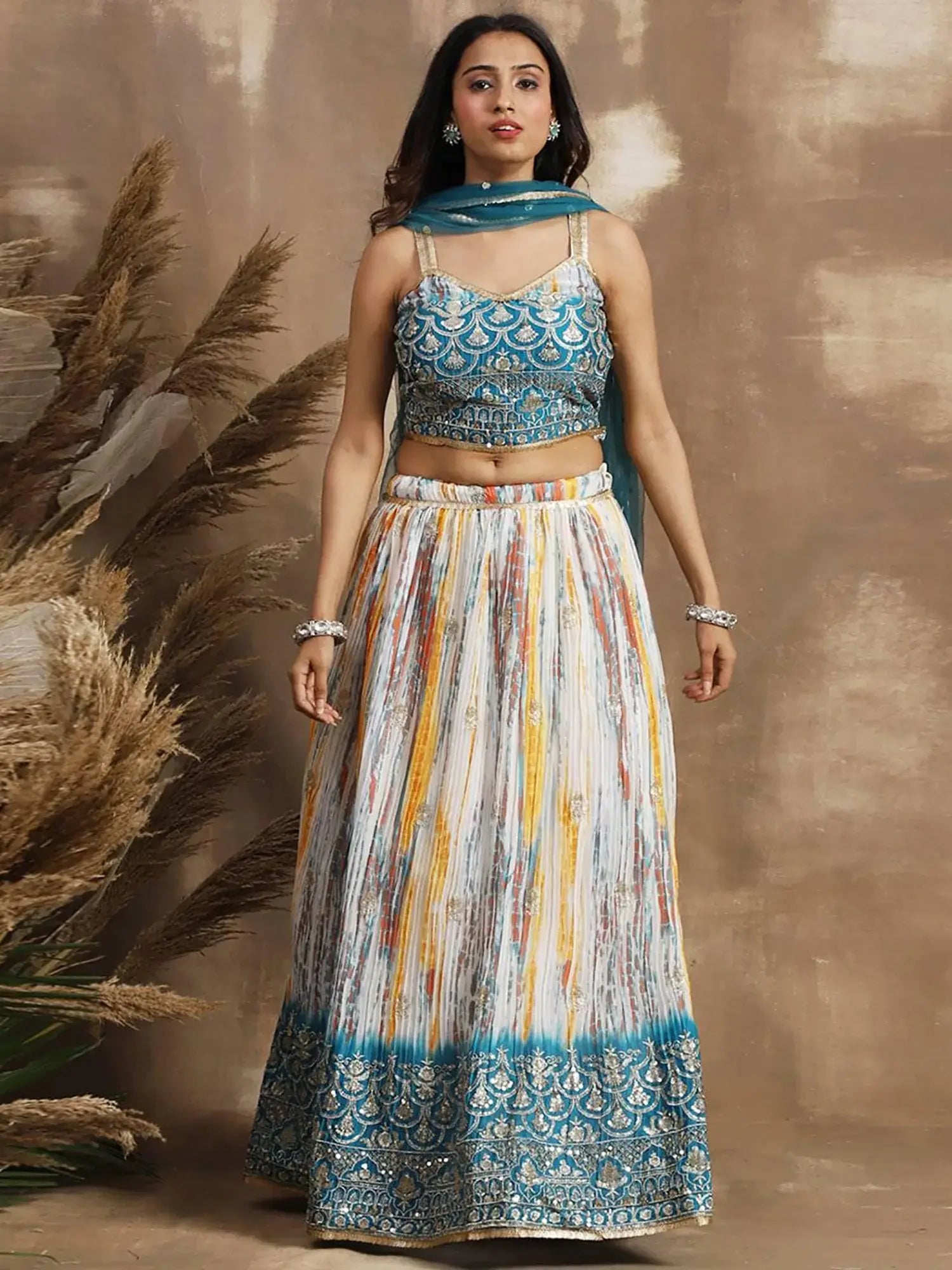 Pleasurable White & Blue Sequins Chinon Festive Wear Lehenga Choli - Zeel Clothing