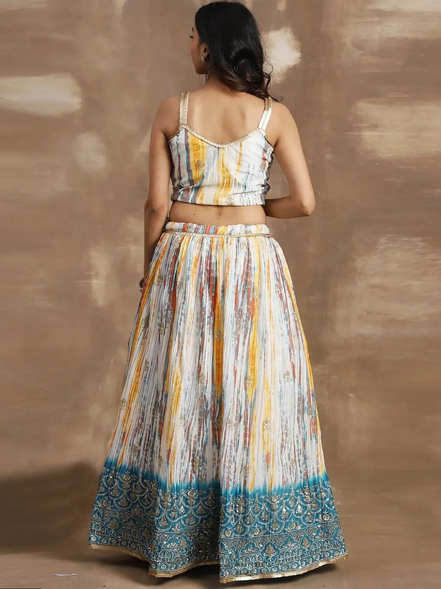 Pleasurable White & Blue Sequins Chinon Festive Wear Lehenga Choli - Zeel Clothing