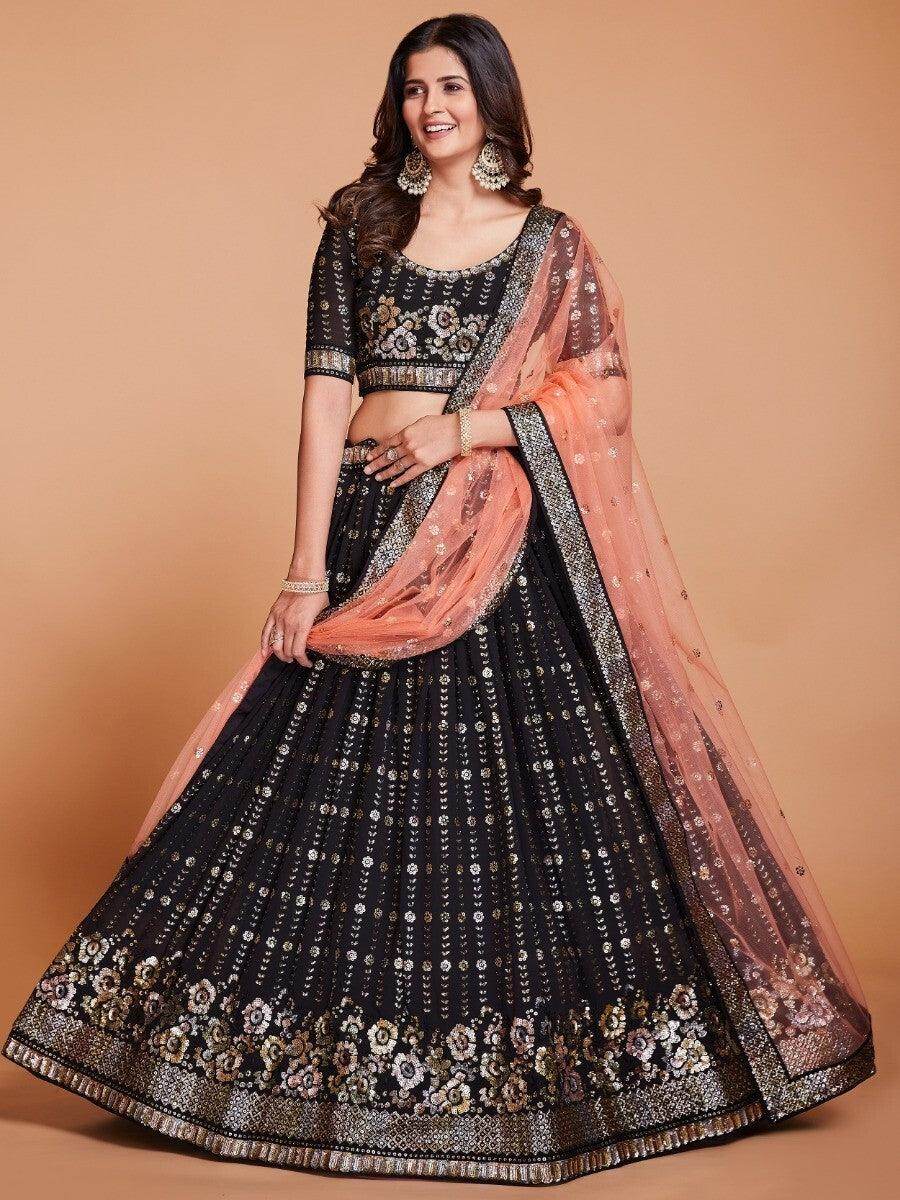 Plushy Brown Sequins Georgette Engagement Wear Lehenga Choli - Zeel Clothing