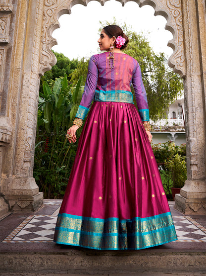Pink Color Zari Weaving Work Poly Cotton Lehenga Choli