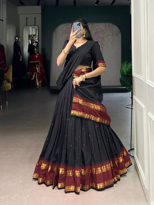 Black Color Zari Weaving Work Chanderi Lehenga Choli