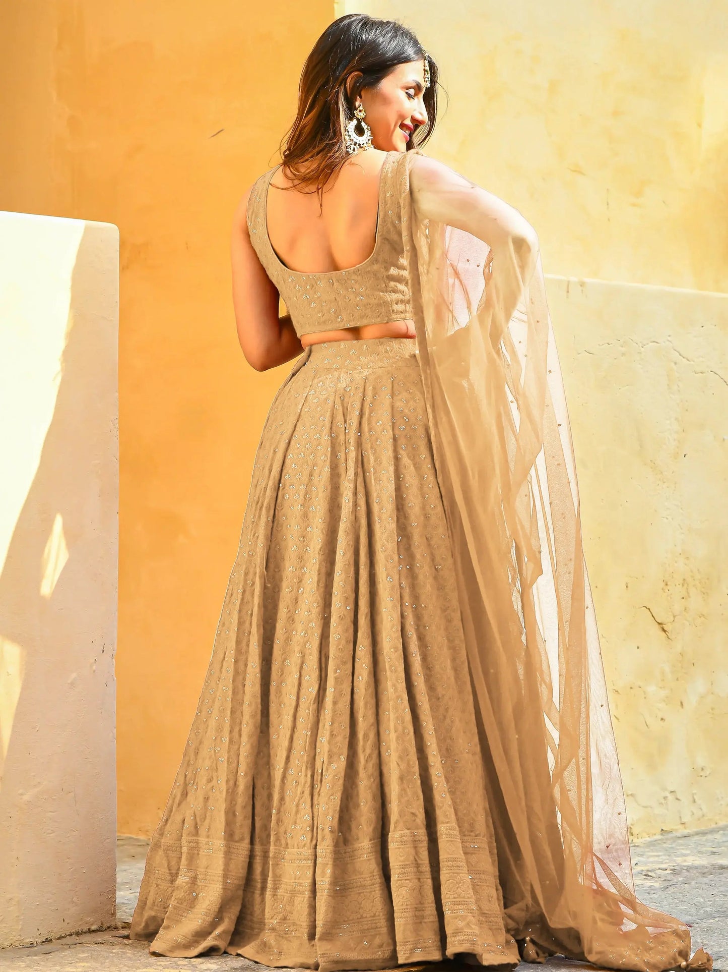 Precious Beige Thread Embroidered Georgette Festive Wear Lehenga Choli - Zeel Clothing