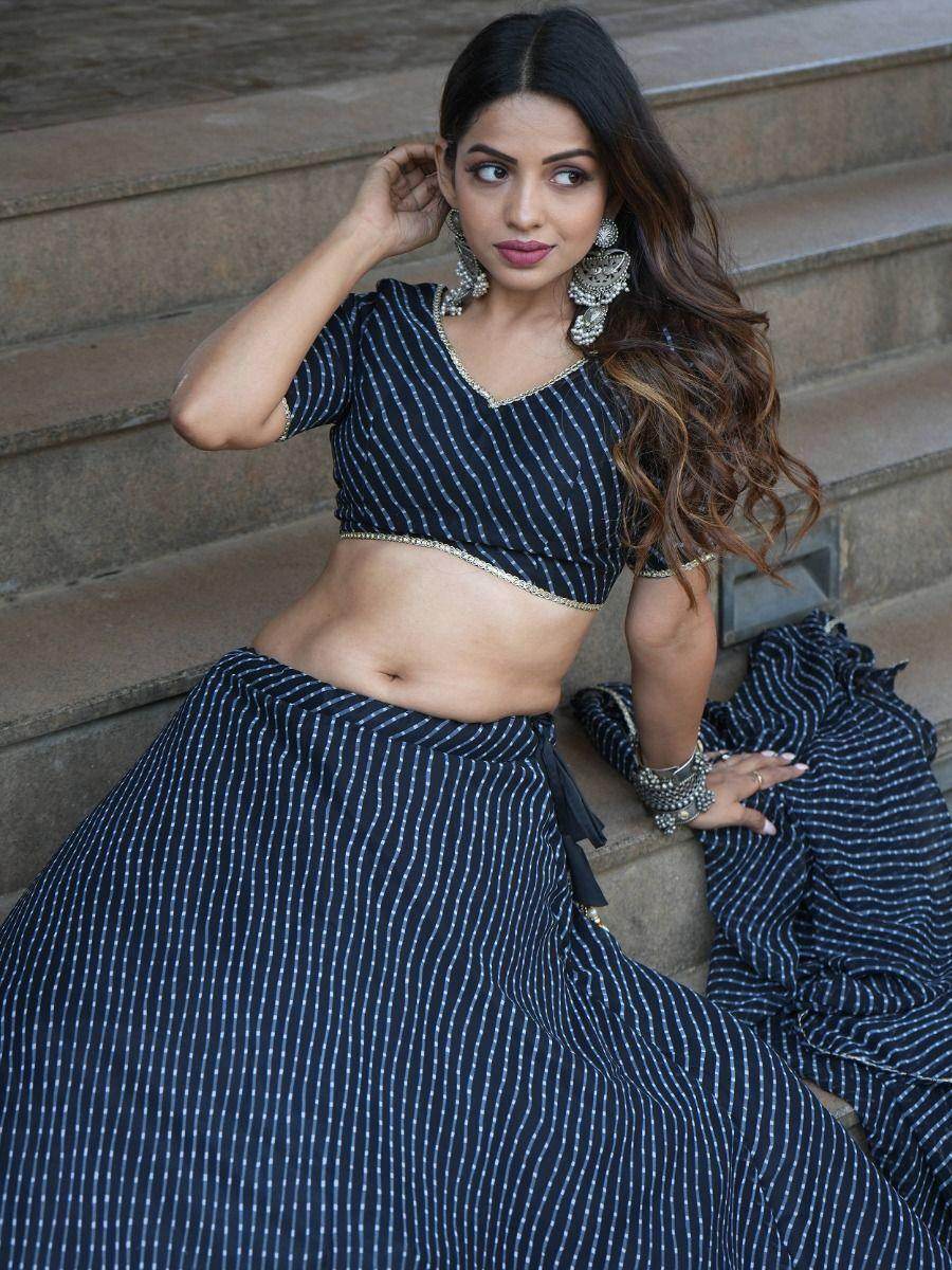Precious Black Laheriya Print Georgette Lehenga Choli With Dupatta - Zeel Clothing