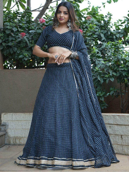 Precious Black Laheriya Print Georgette Lehenga Choli With Dupatta - Zeel Clothing