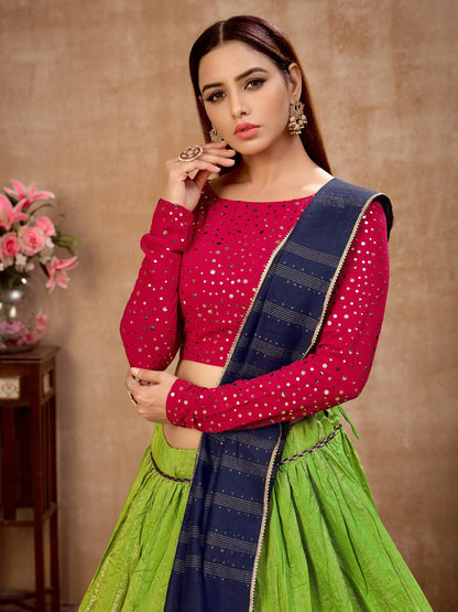 Precious Green Zari Work Cotton Wedding Lehenga Choli With Dupatta - Zeel Clothing