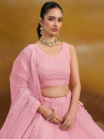 Precious Pink Sequins Georgette Festival Wear Lehenga Choli - Zeel Clothing