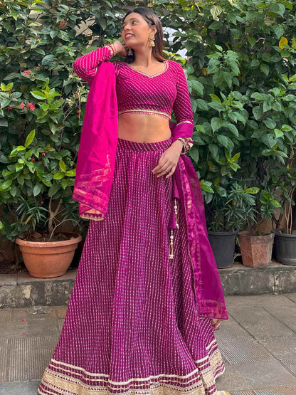 Precious Purple Leheriya Printed Georgette Festival Wear Lehenga Choli - Zeel Clothing