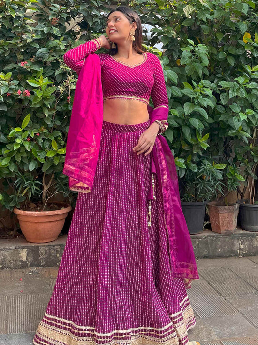 Precious Purple Leheriya Printed Georgette Festival Wear Lehenga Choli - Zeel Clothing