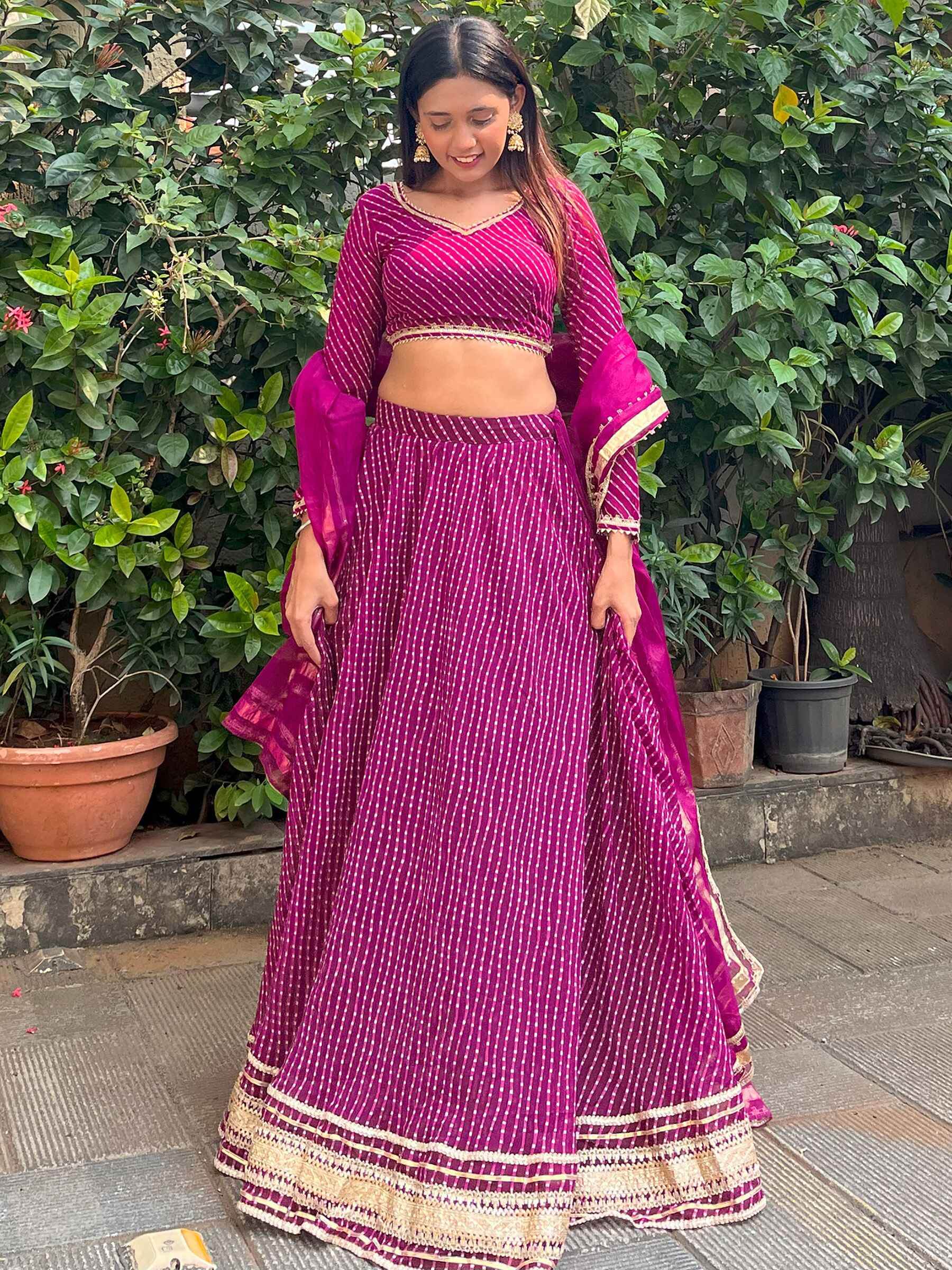 Precious Purple Leheriya Printed Georgette Festival Wear Lehenga Choli - Zeel Clothing