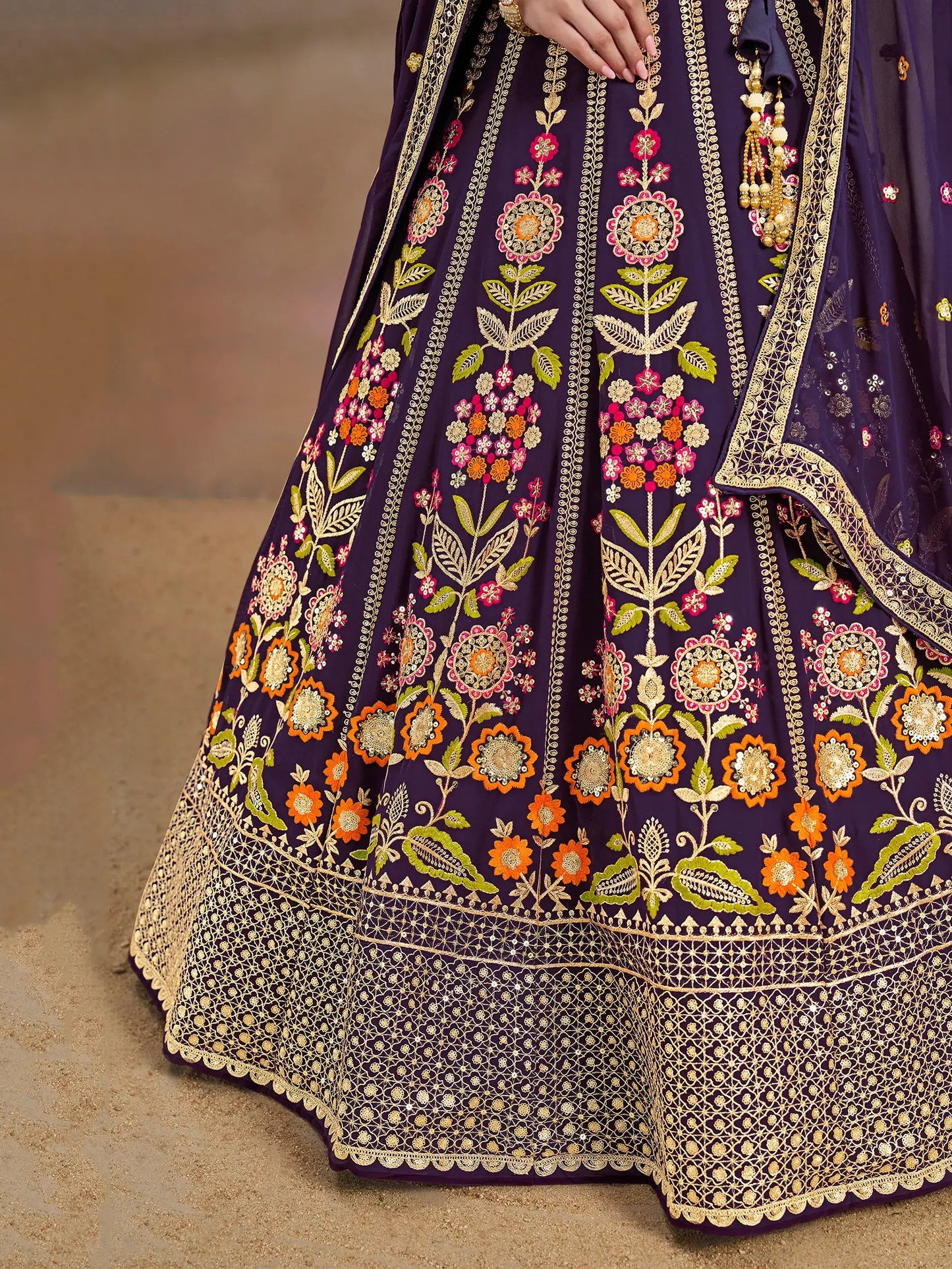 Precious Purple Thread Embroidered Georgette Bridesmaid Lehenga Choli - Zeel Clothing