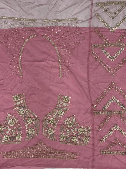 Precious Rose Pink Zircon Work Net Bridesmaid Lehenga Choli With Dupatta - Zeel Clothing