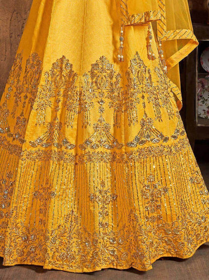 Precious Yellow Zari Embroidered Art Silk Haldi Lehenga Choli - Zeel Clothing