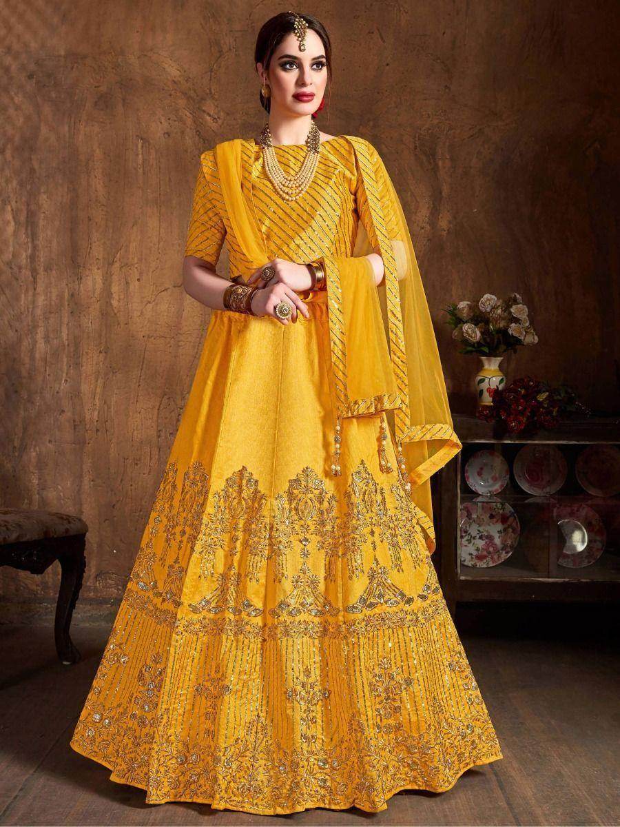 Precious Yellow Zari Embroidered Art Silk Haldi Lehenga Choli - Zeel Clothing