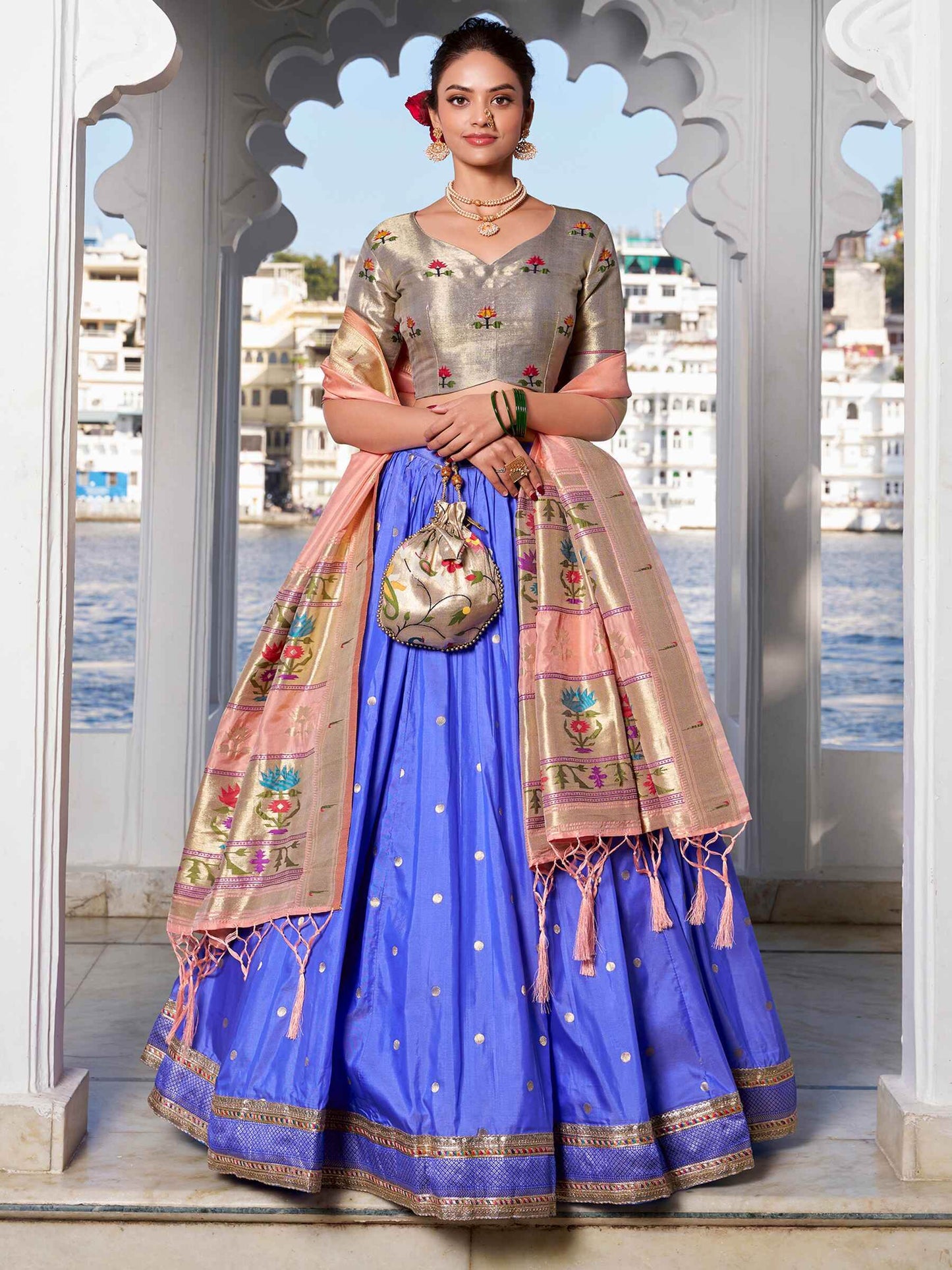 Pretty Blue Zari Weaving Silk Traditional Lehenga Choli With Dupatta - Zeel Clothing