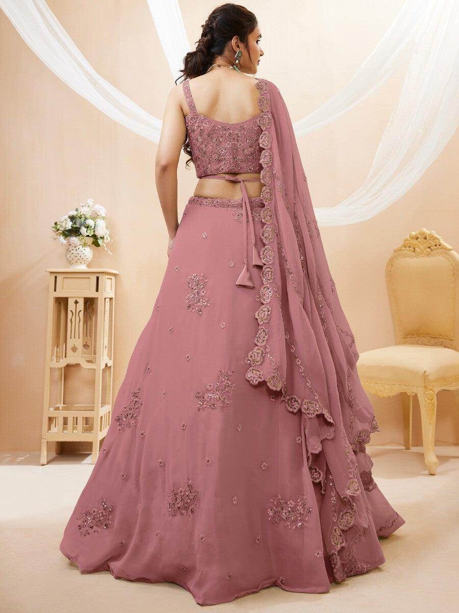 Pretty Dusty Pink Sequins Georgette Lehenga Choli With Dupatta - Zeel Clothing