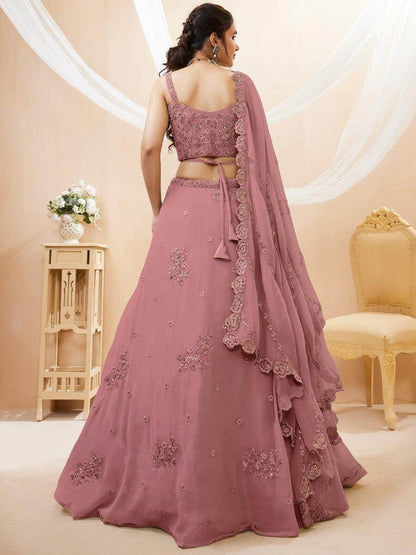 Pretty Dusty Pink Sequins Georgette Lehenga Choli With Dupatta - Zeel Clothing