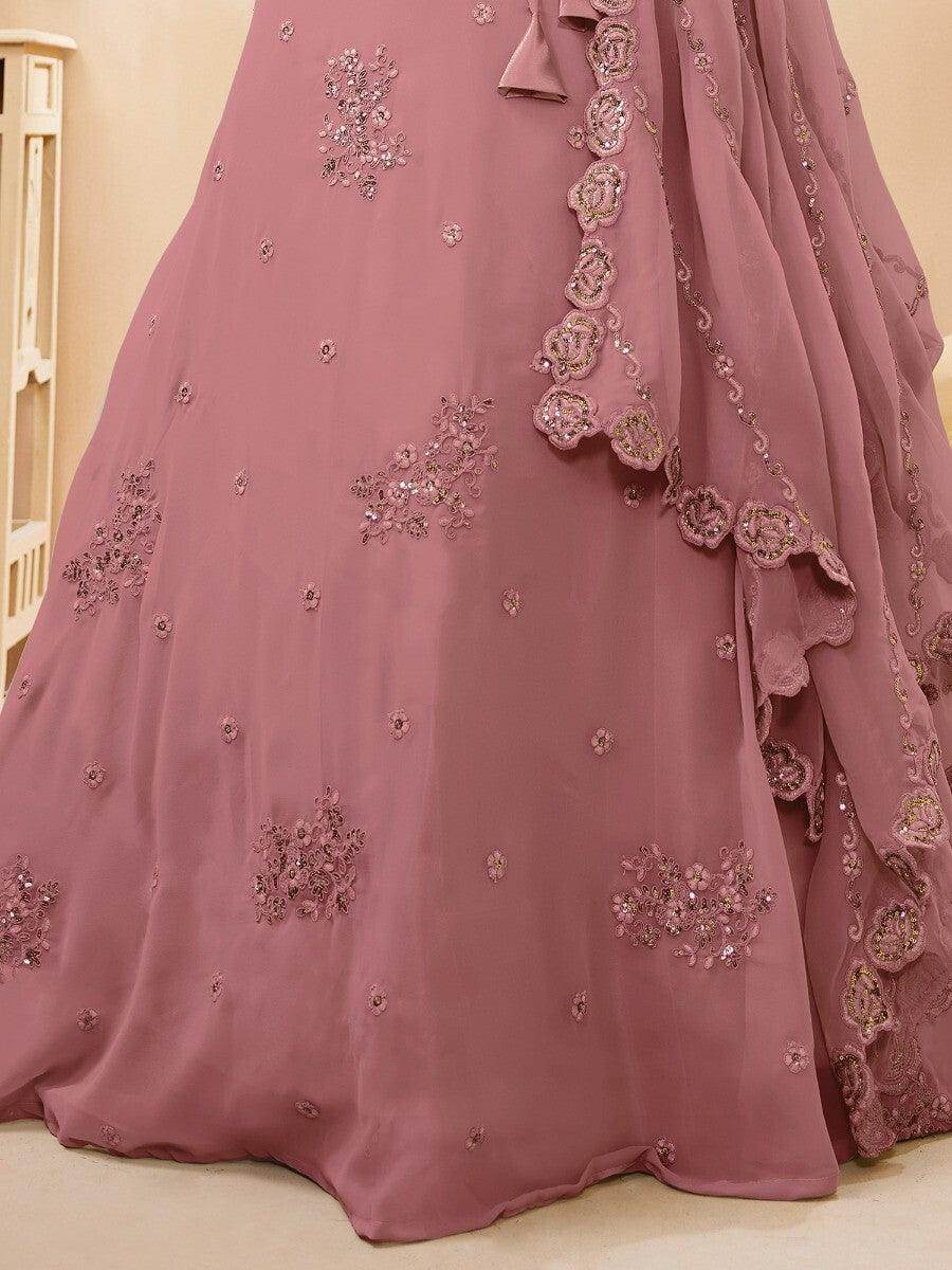Pretty Dusty Pink Sequins Georgette Lehenga Choli With Dupatta - Zeel Clothing