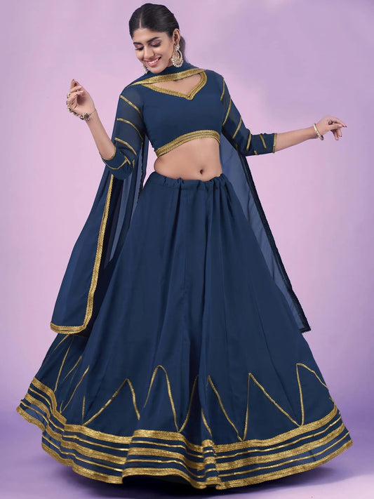Pretty Navy Blue Gota Georgette Party Wear Lehenga Choli - Zeel Clothing
