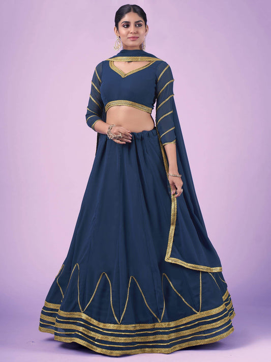 Pretty Navy Blue Gota Georgette Party Wear Lehenga Choli - Zeel Clothing