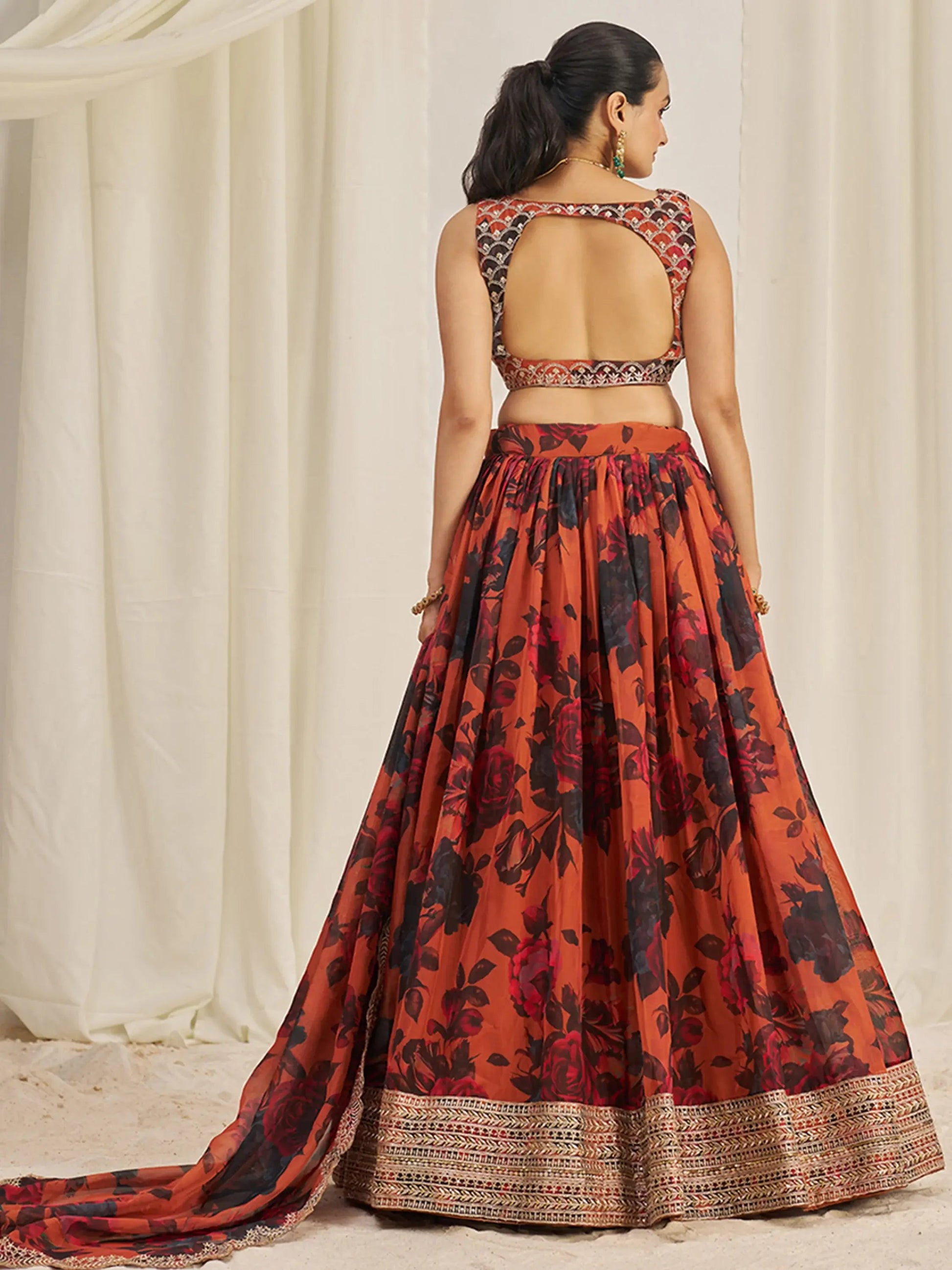 Pretty Orange Sequins Organza Engagement Wear Lehenga Choli - Zeel Clothing