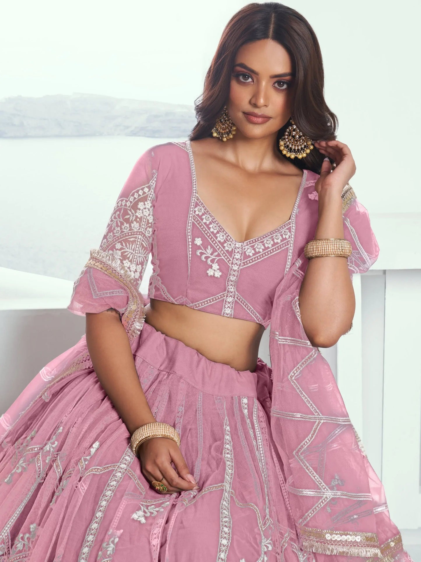 Pretty Pink Thread Embroidery Engagement Wear Lehenga Choli - Zeel Clothing