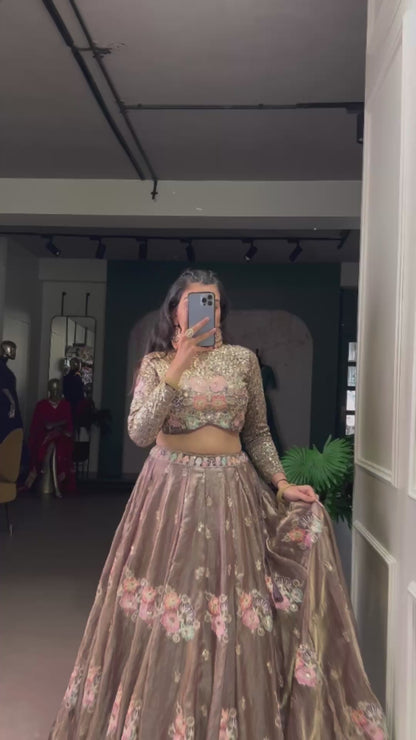 Onion Color Sequince And Thread Embroidery Work Fendi Co-Ord Set