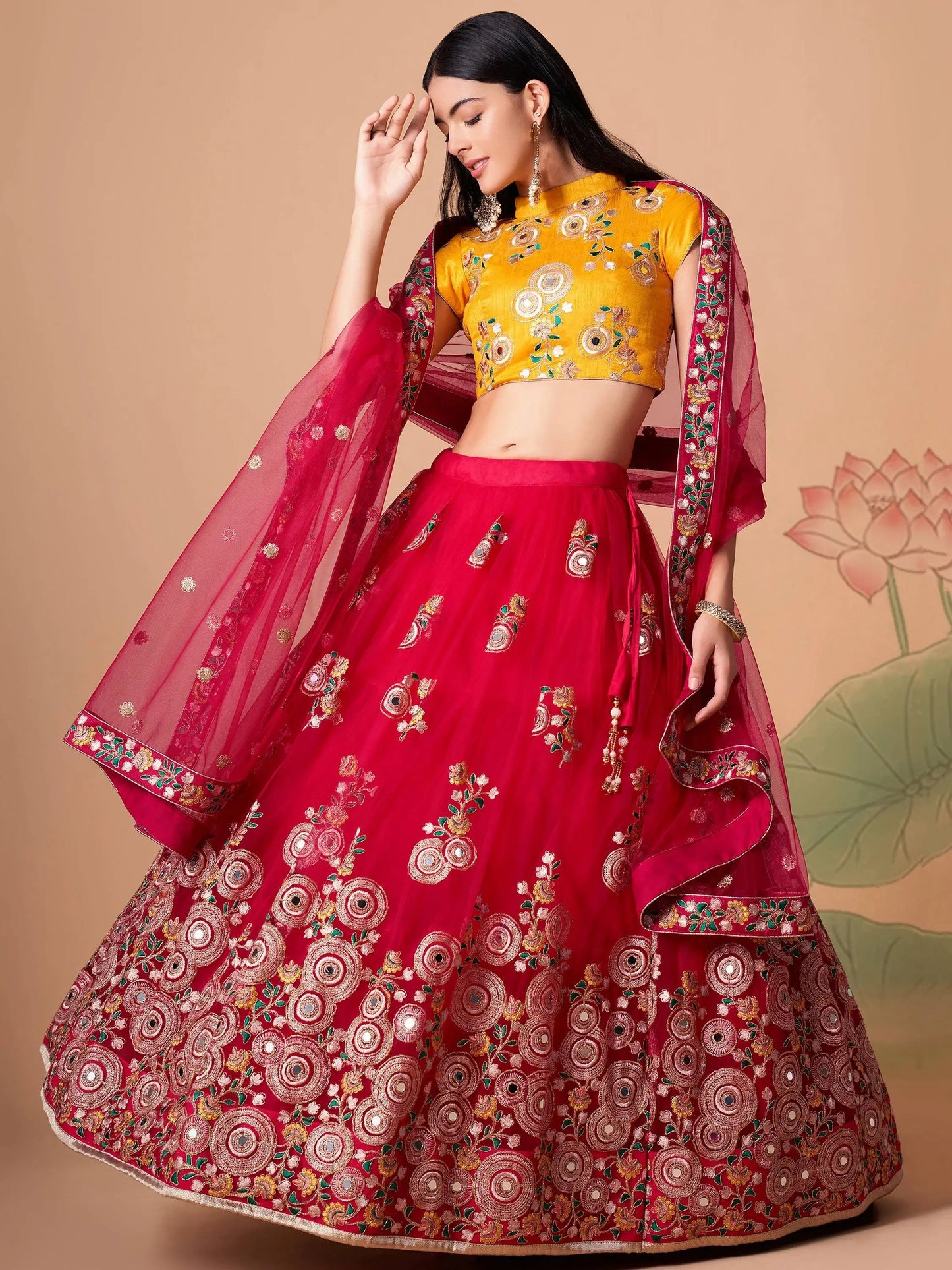 Prodigious Hot Pink Mirror Work Net Wedding Wear Lehenga Choli - Zeel Clothing