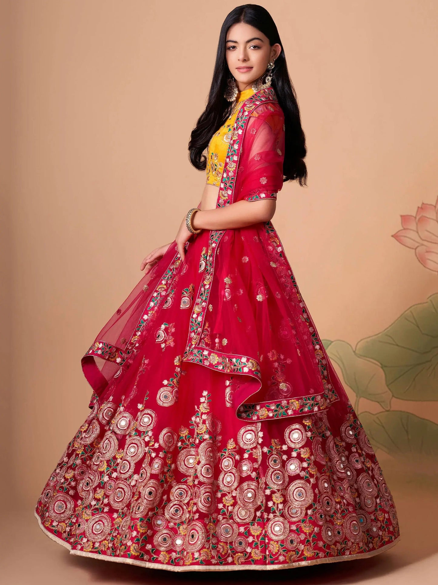 Prodigious Hot Pink Mirror Work Net Wedding Wear Lehenga Choli - Zeel Clothing