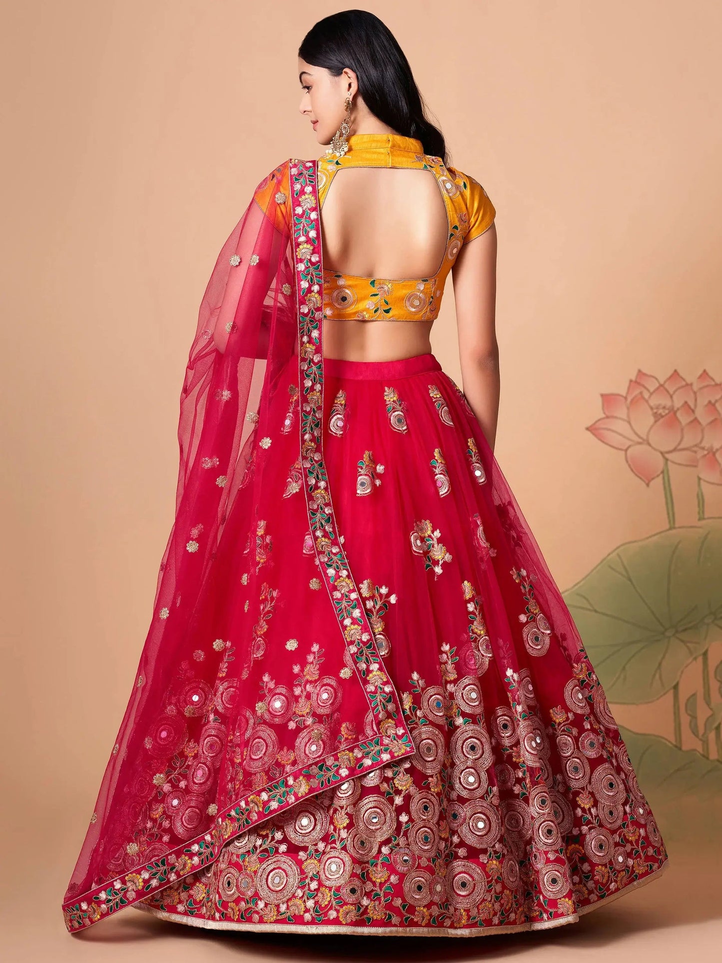 Prodigious Hot Pink Mirror Work Net Wedding Wear Lehenga Choli - Zeel Clothing