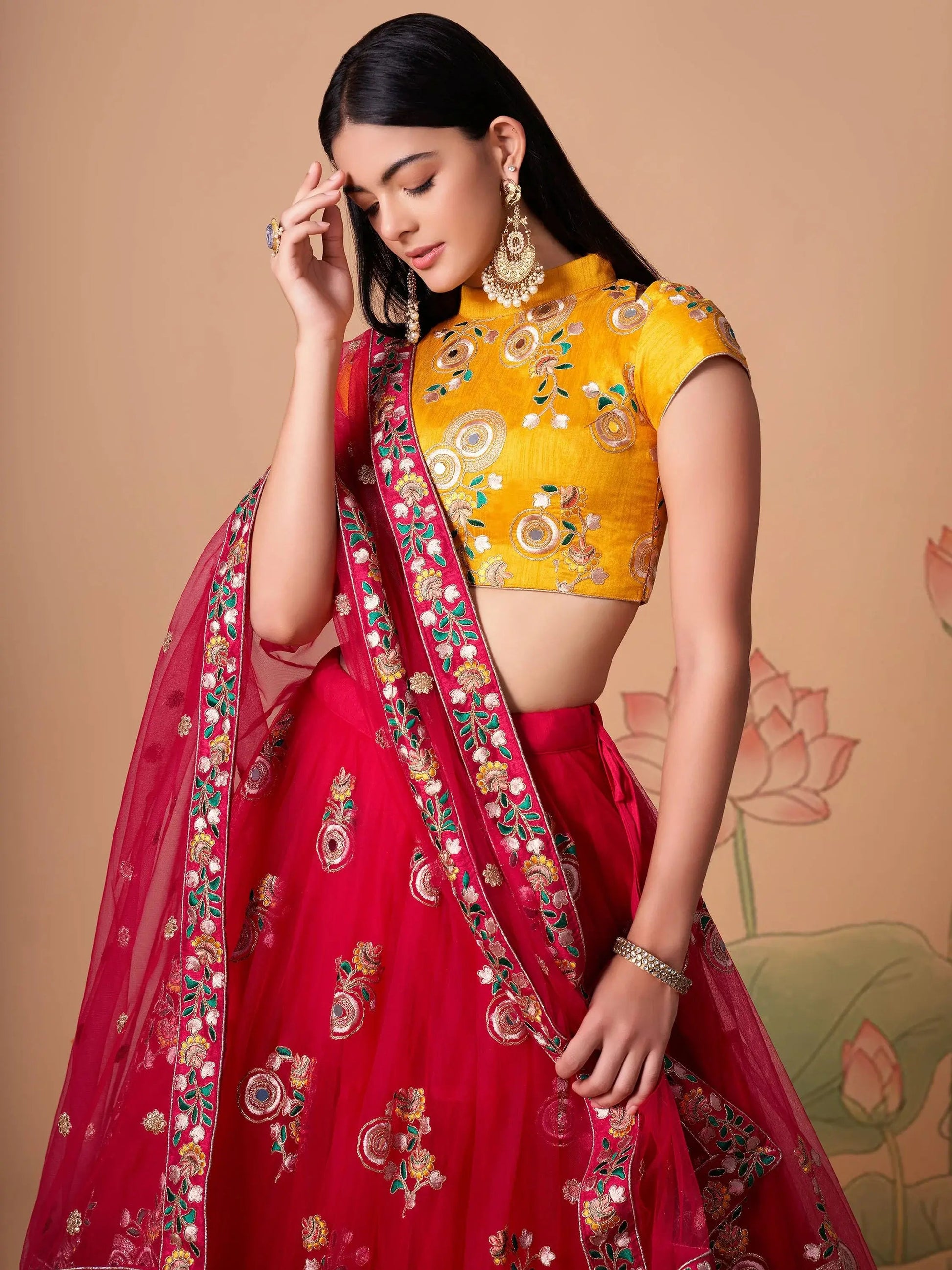 Prodigious Hot Pink Mirror Work Net Wedding Wear Lehenga Choli - Zeel Clothing