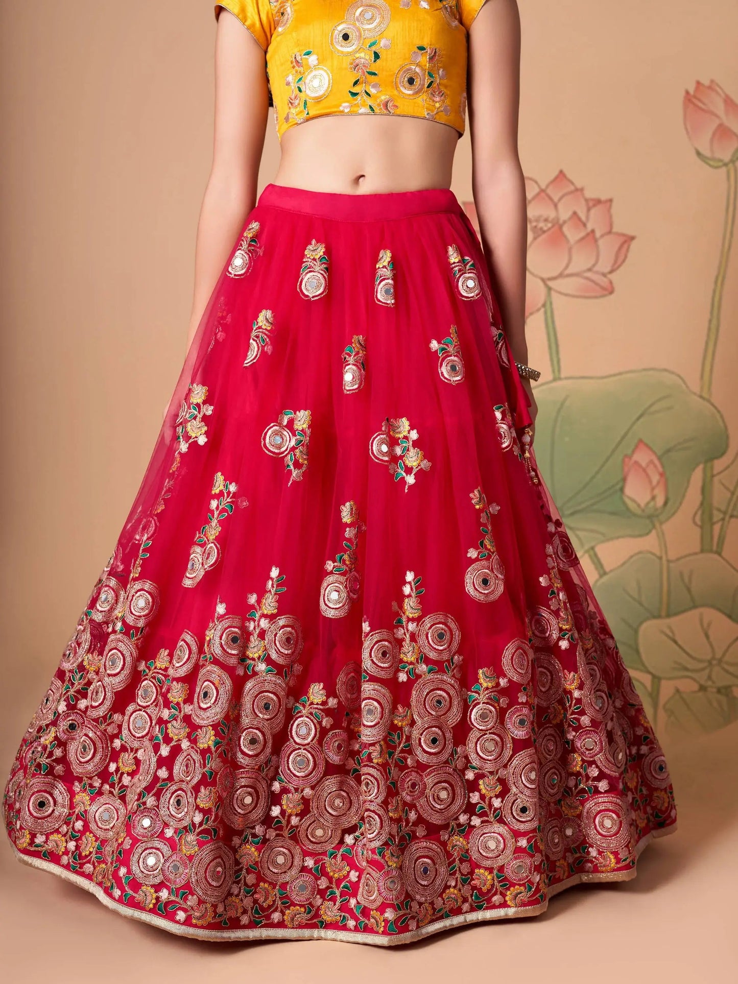 Prodigious Hot Pink Mirror Work Net Wedding Wear Lehenga Choli - Zeel Clothing