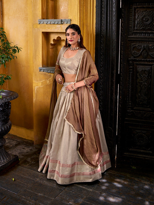 Cream Color Zari Weaving Work Dupion Silk Lehenga Choli
