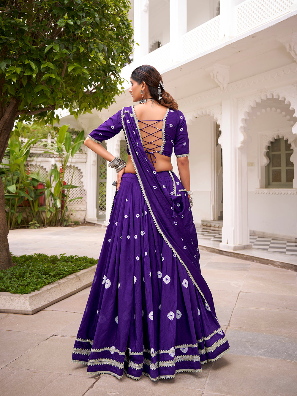 Purple Color Bandhej Print With Lace Touch Up Chanderi Chaniya Choli