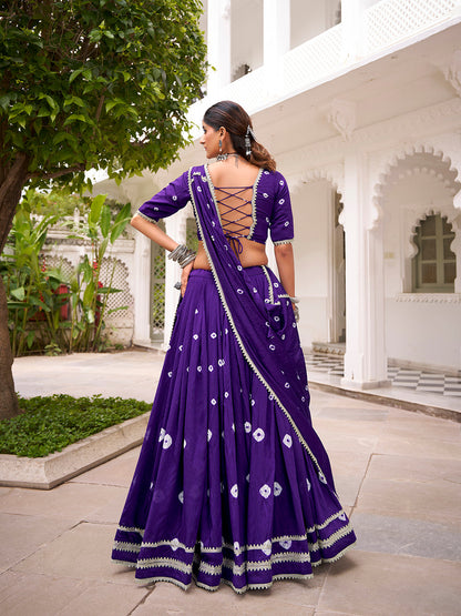 Purple Color Bandhej Print With Lace Touch Up Chanderi Chaniya Choli