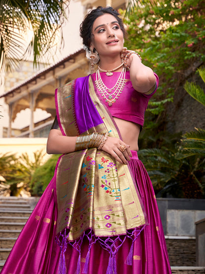 Pink Color Zari Weaving Work Jacquard Silk(Paithani) Lehenga Choli