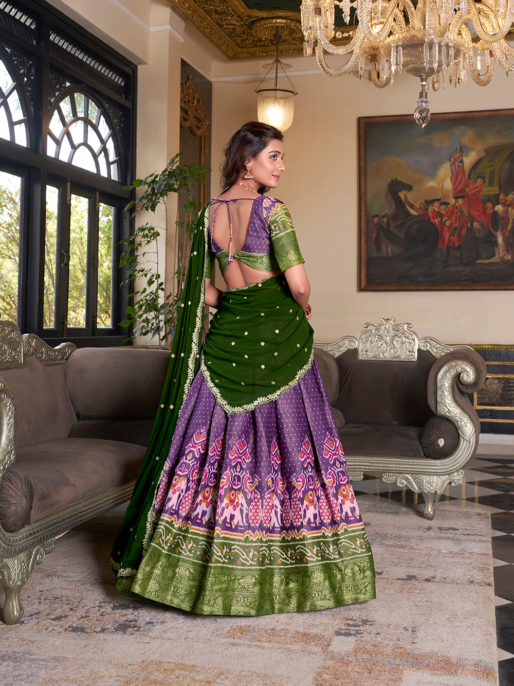 Purple Color Printed With Zari Weaving Work Kanchipuram Lehenga Choli