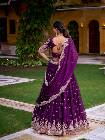 Purple Color Sequince And Thread Embroidery Work Rangoli Crush Lehenga Choli
