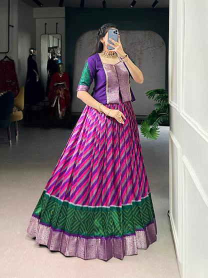 Purple Color Leheriya Print With Zari Weaving Work Tasar Silk Co-Ord Set