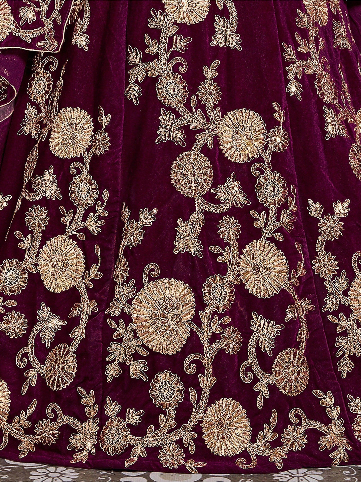Purple Embroidered Velvet Bridal Lehenga Choli - Zeel Clothing