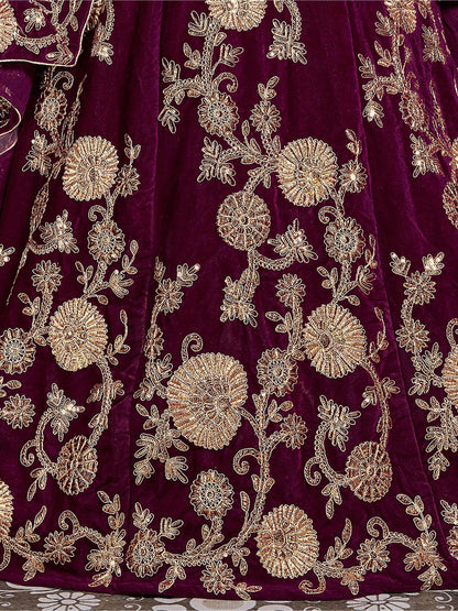 Purple Embroidered Velvet Bridal Lehenga Choli - Zeel Clothing