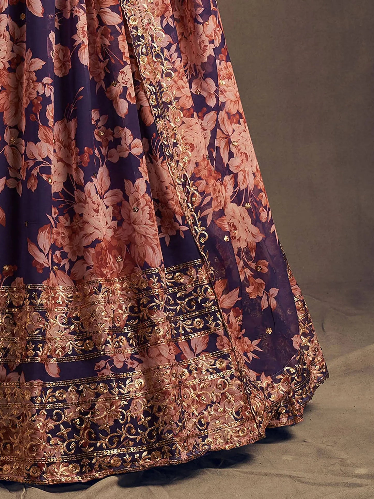 Purple Floral Printed Organza Festival Lehenga Choli - Zeel Clothing