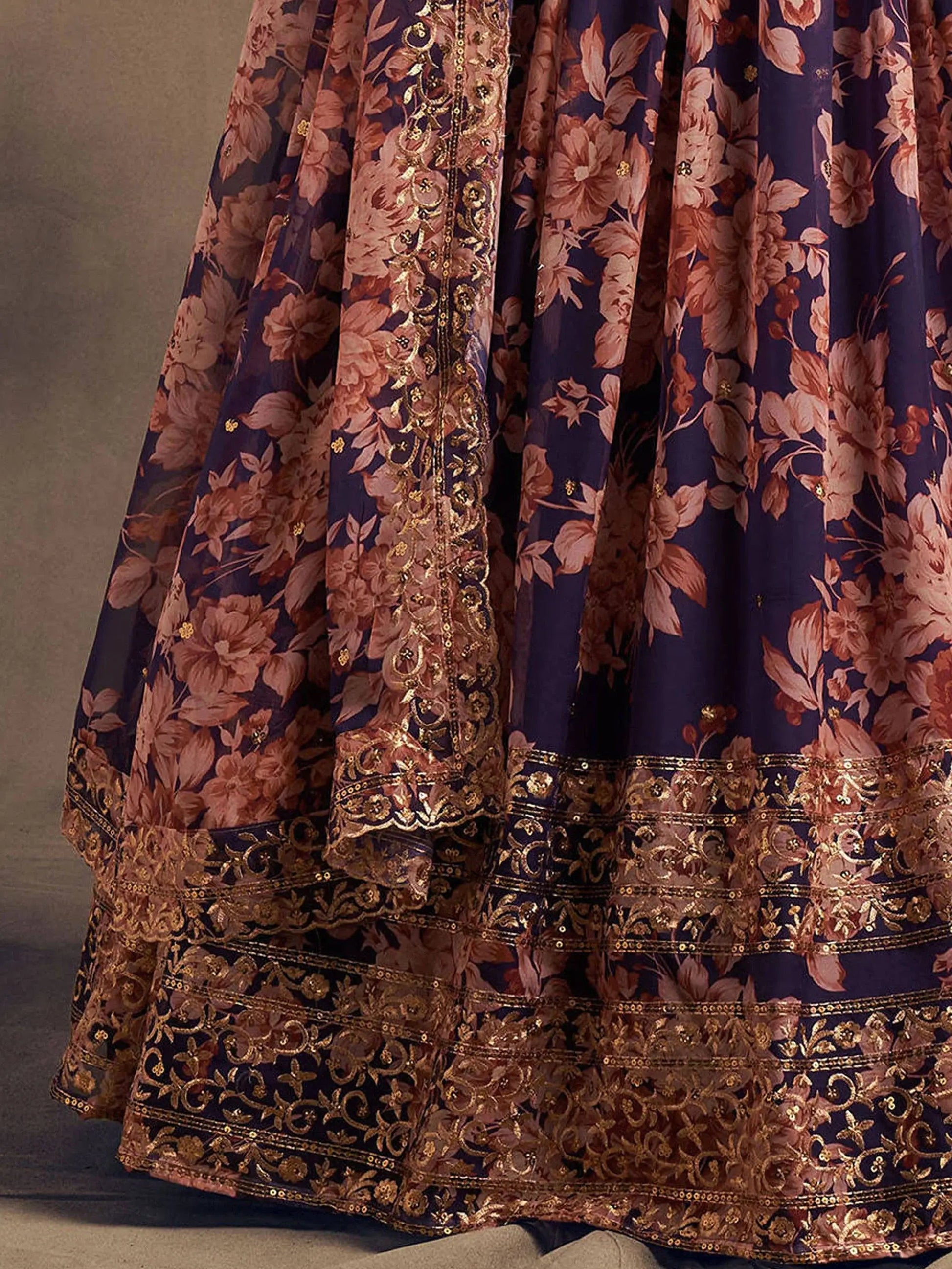 Purple Floral Printed Organza Festival Lehenga Choli - Zeel Clothing