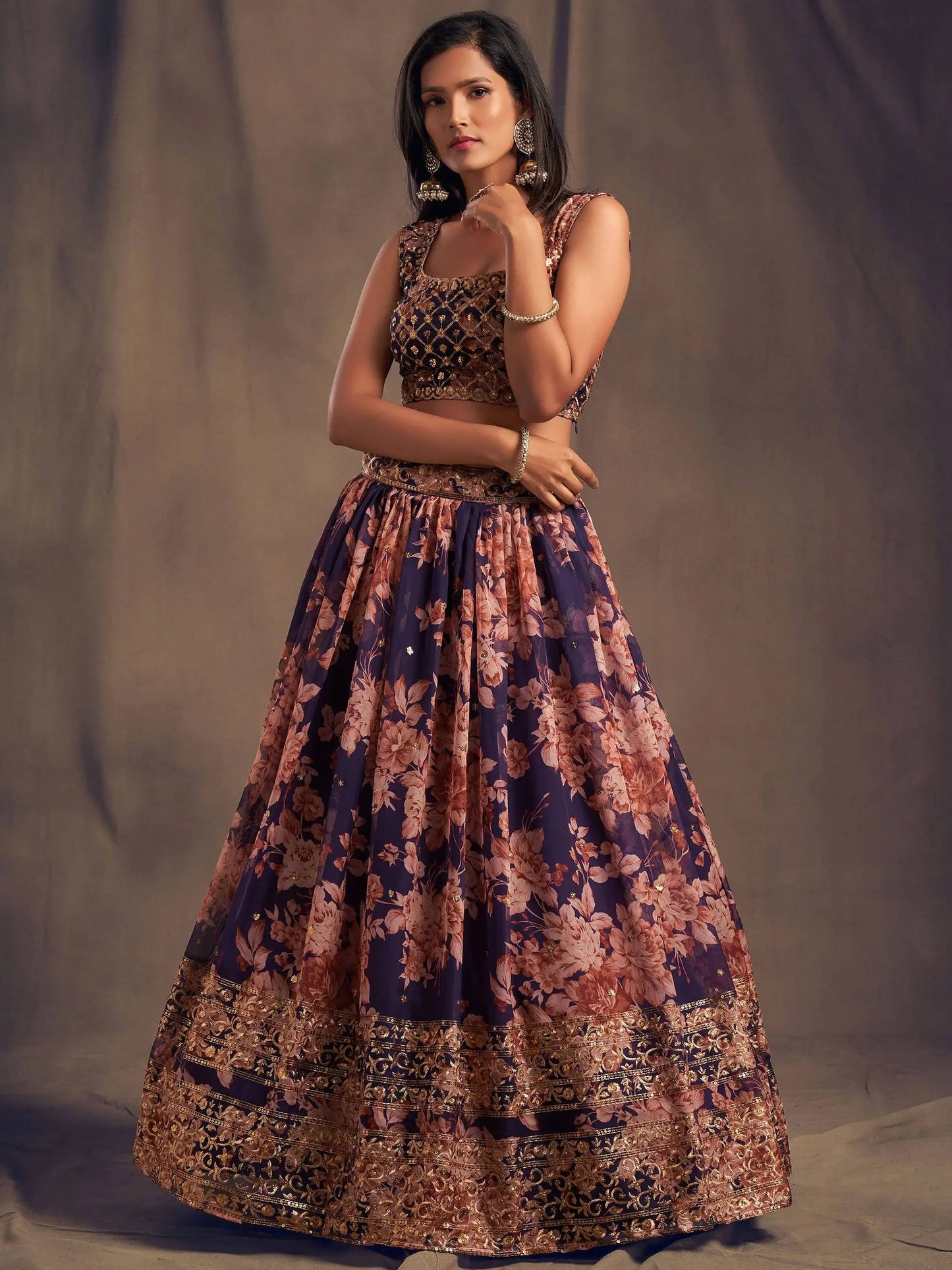 Purple Floral Printed Organza Festival Lehenga Choli - Zeel Clothing