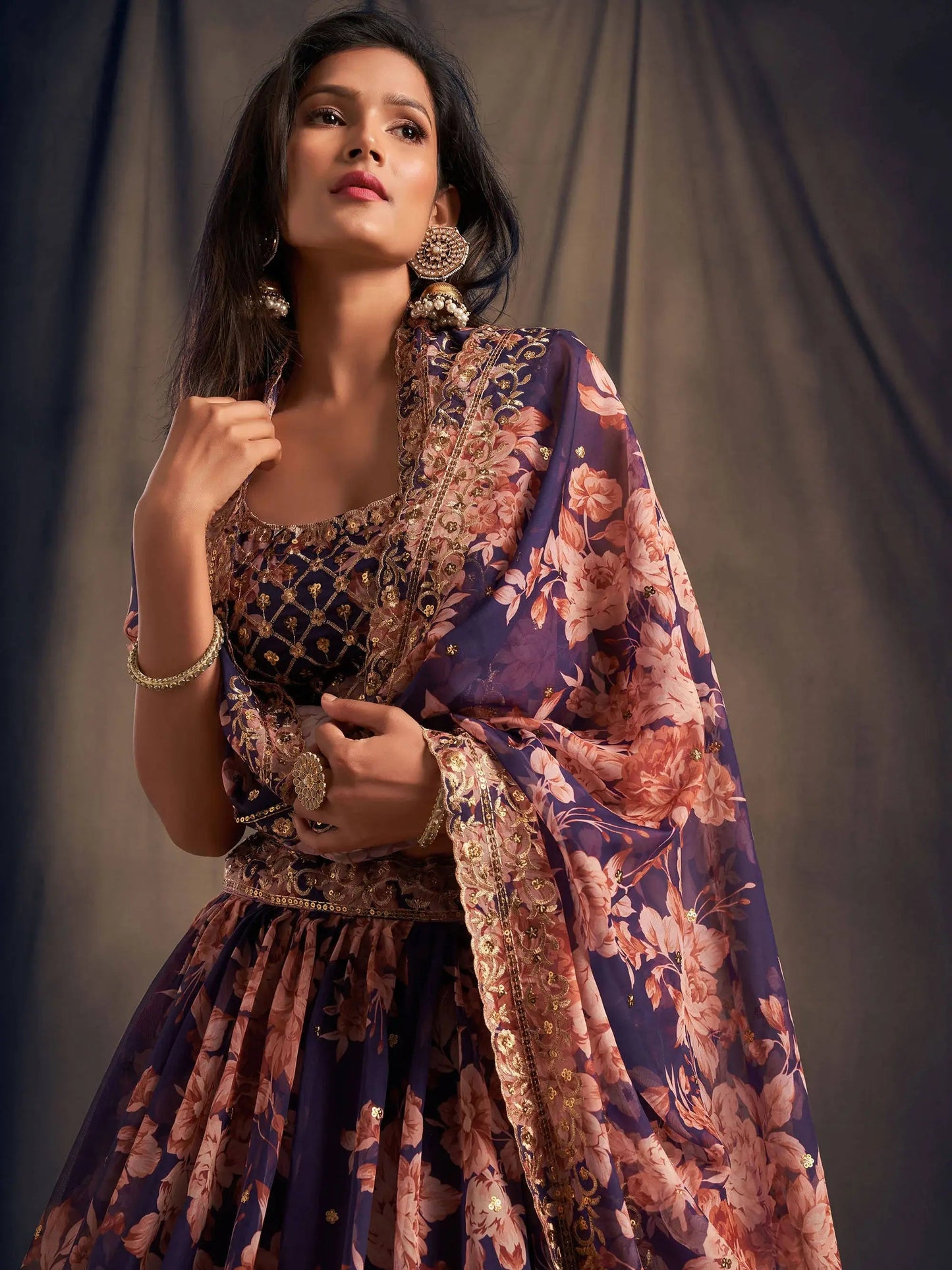 Purple Floral Printed Organza Festival Lehenga Choli - Zeel Clothing