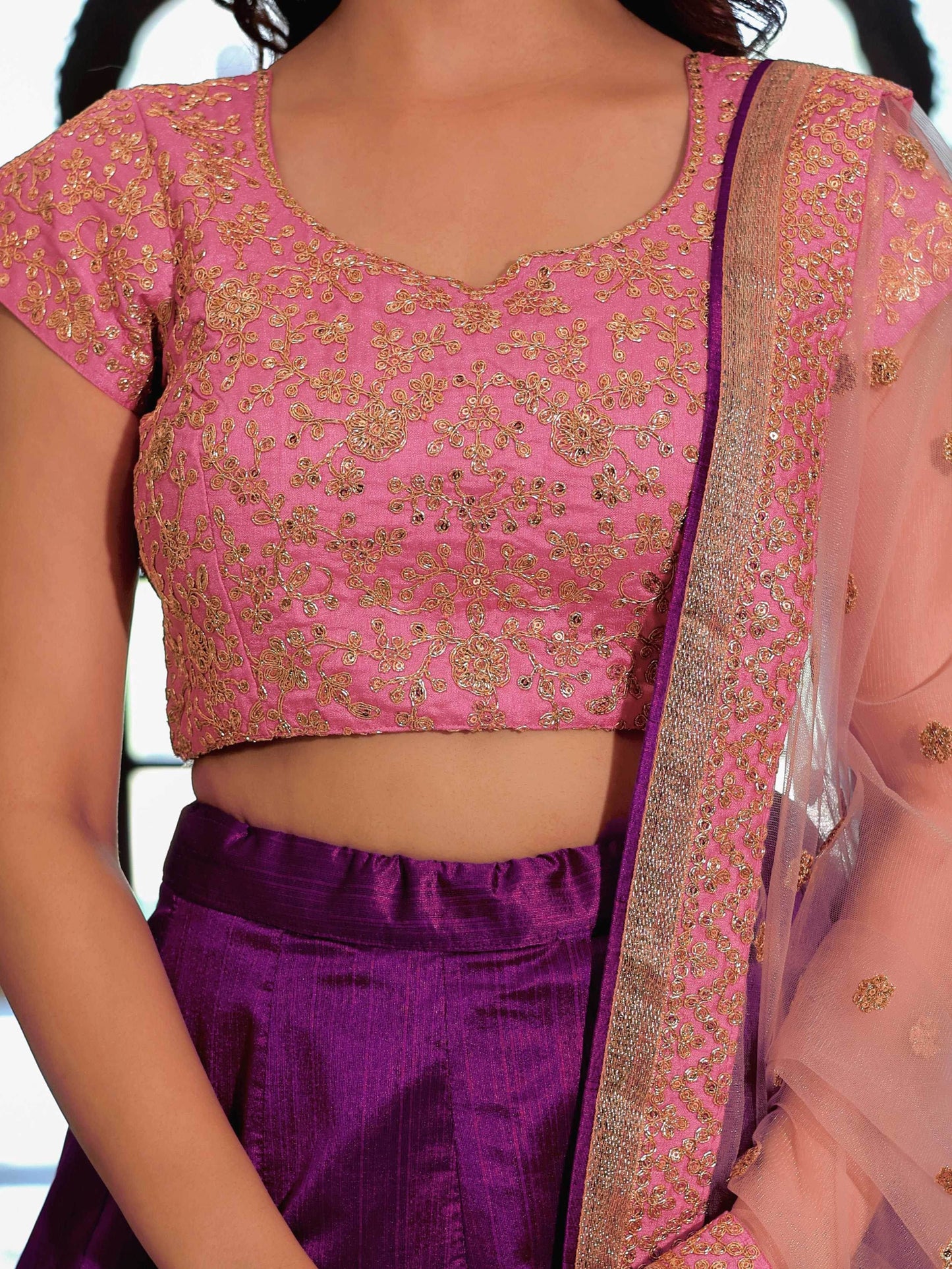 Fascinate Purple Zari Embroidery Mulberry Silk Lehenga Choli With Dupatta