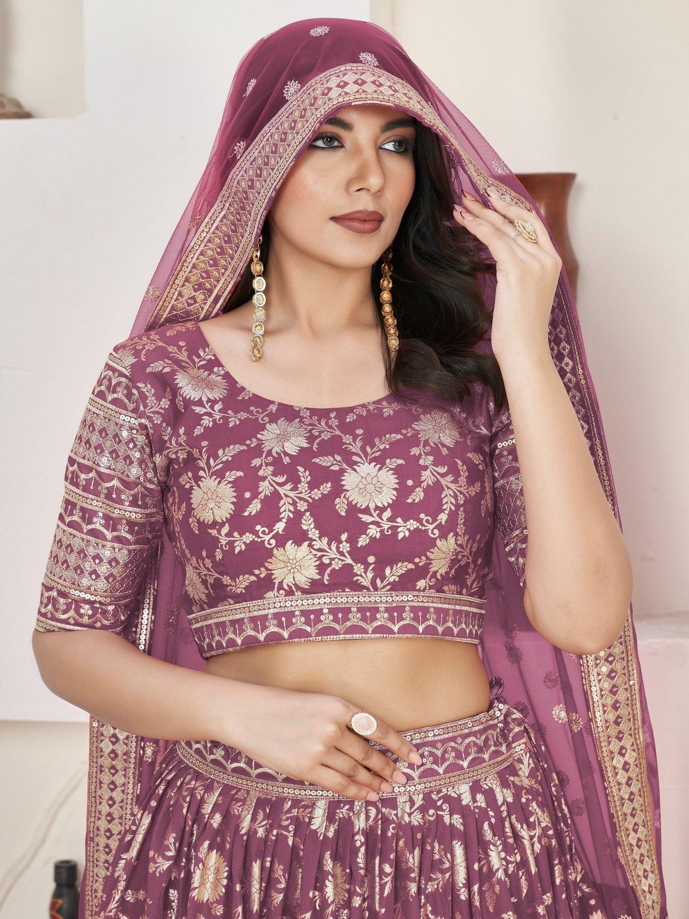 Adorable Purple Zari Work Jacquard Lehenga Choli With Dupatta