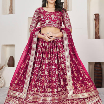 Excellent Rani Pink Zari Work Jacquard Wedding Wear Lehenga Choli