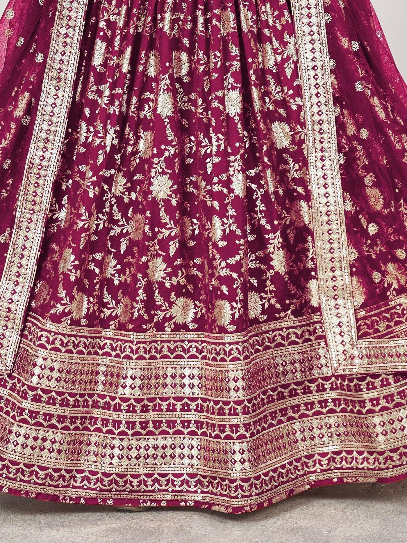 Excellent Rani Pink Zari Work Jacquard Wedding Wear Lehenga Choli