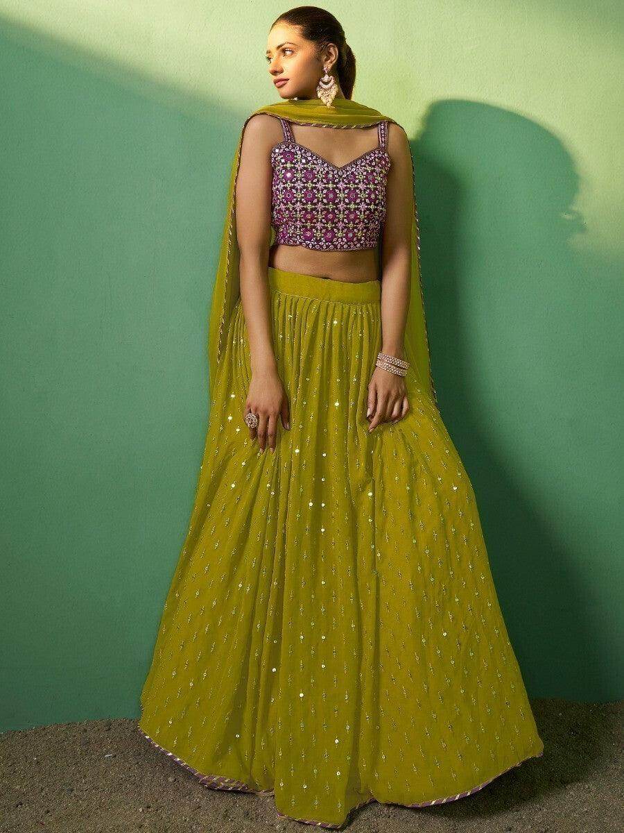 Radiant Green Embroidered Georgette Sangeet Wear Lehenga Choli - Zeel Clothing