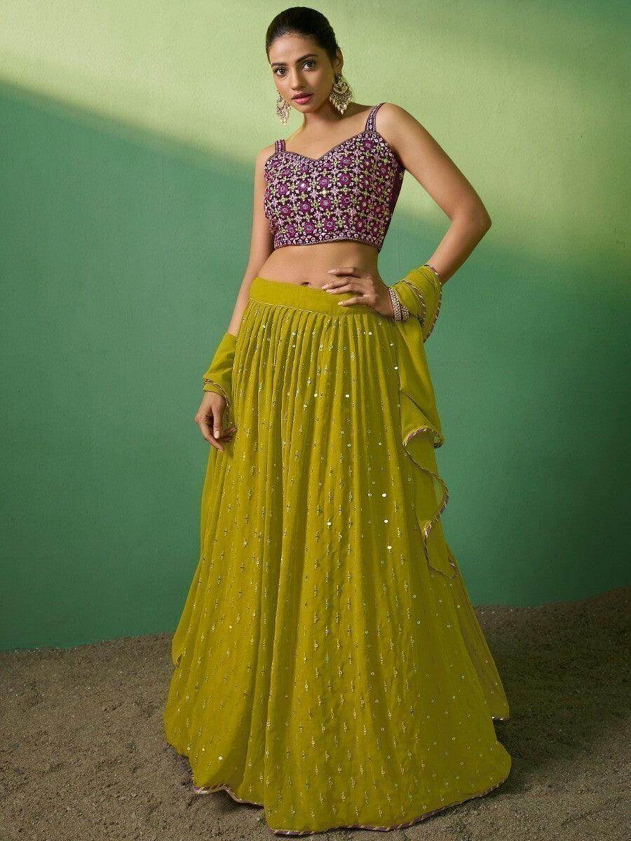 Radiant Green Embroidered Georgette Sangeet Wear Lehenga Choli - Zeel Clothing